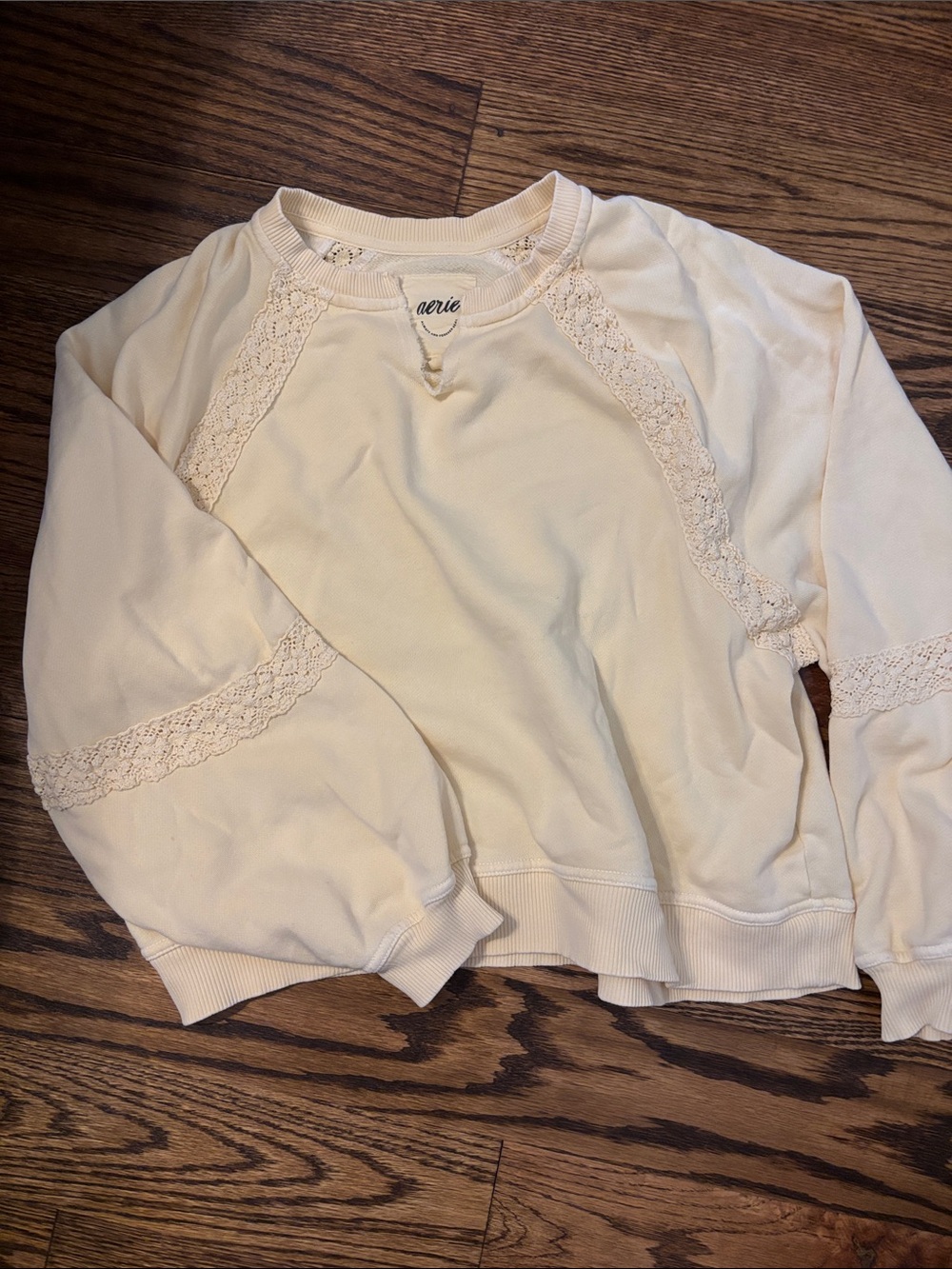 aerie butter yellow Lace-Trim Raglan Sweatshirt